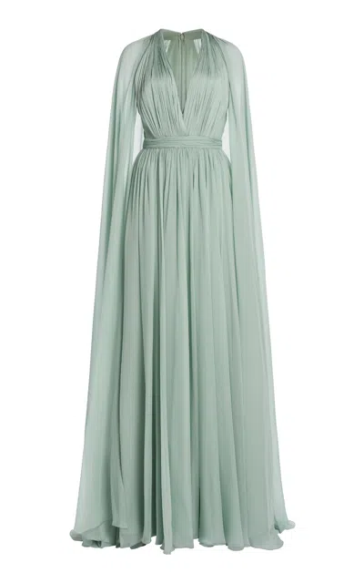 Zuhair Murad Draped Silk Chiffon Maxi Dress In Green