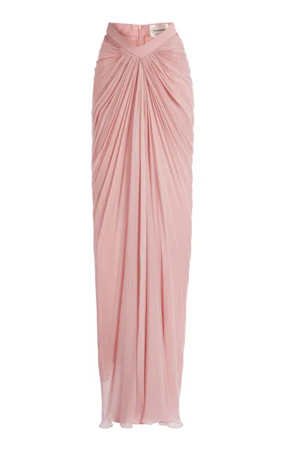 Zuhair Murad Draped Silk Chiffon Maxi Skirt In Pink