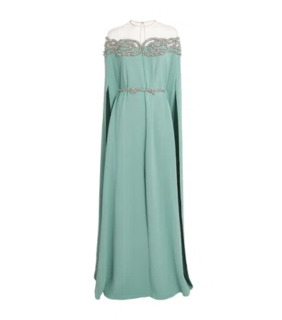 Zuhair Murad Embellished Cape Gown In Green