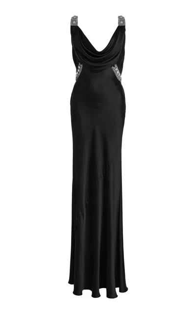 Zuhair Murad Embellished Draped Satin Maxi Dress In Black