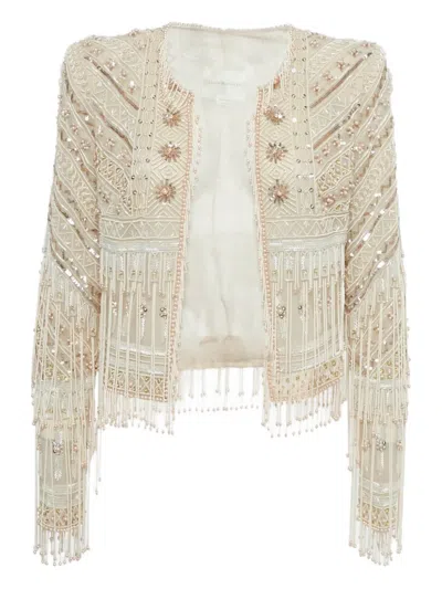 Pre-owned Zuhair Murad Embellished Fringed Jacket In Neutral