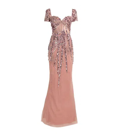 Zuhair Murad Embellished Miami Palm Tree Gown In Pink