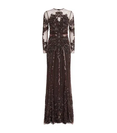 Zuhair Murad Embellished Open-back Gown In Brown