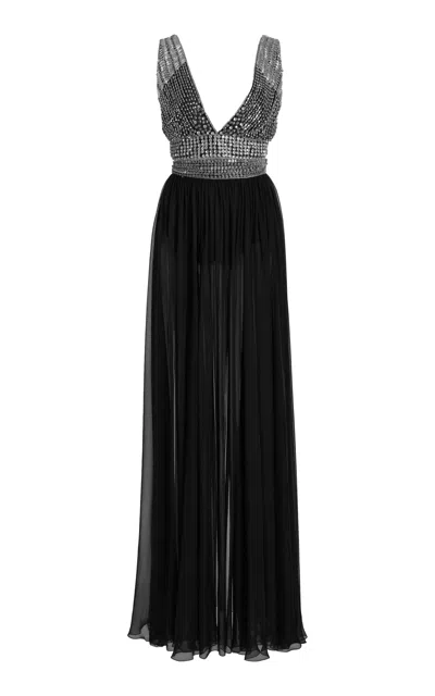Zuhair Murad Embellished Silk Chiffon Maxi Dress In Black