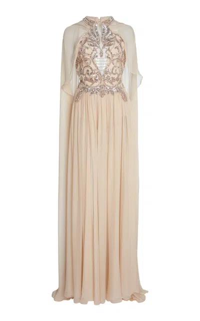 Zuhair Murad Embellished Silk Chiffon Maxi Dress In Off-white