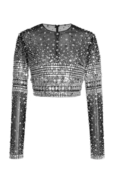 Zuhair Murad Embellished Tulle Crop Top In Black