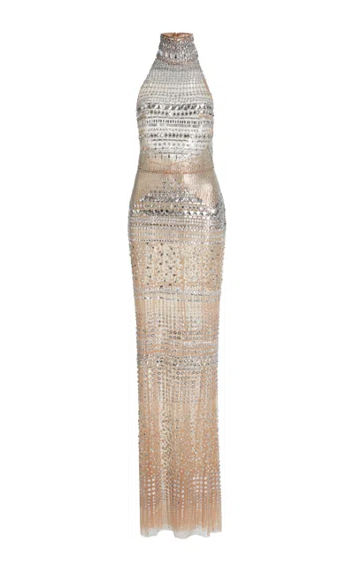 Zuhair Murad Embellished Tulle Maxi Dress In Silver