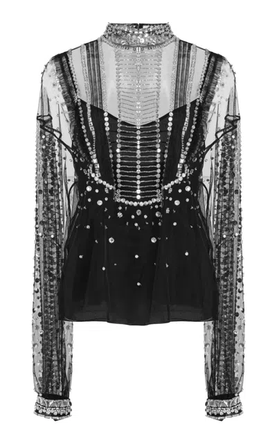 Zuhair Murad Embellished Tulle Top In Black