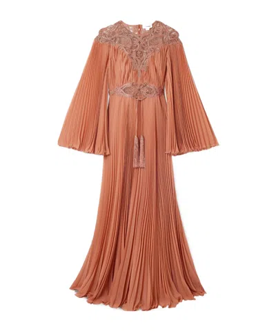 Zuhair Murad Embellished Tulletrimmed Plisségeorgette Gown In Orange