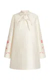 Zuhair Murad Embroidered Cotton Shantung Mini Dress In White