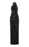 Zuhair Murad Embroidered Halter Silk Gown In Black