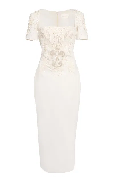 Zuhair Murad Embroidered Short Sleeveled Midi Dress In White