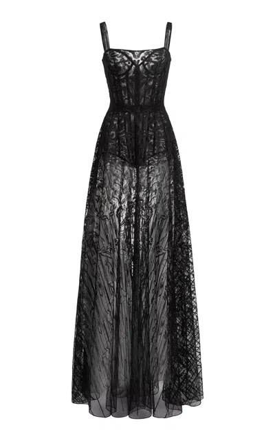 Zuhair Murad Embroidered Silk Corseted Gown In Black