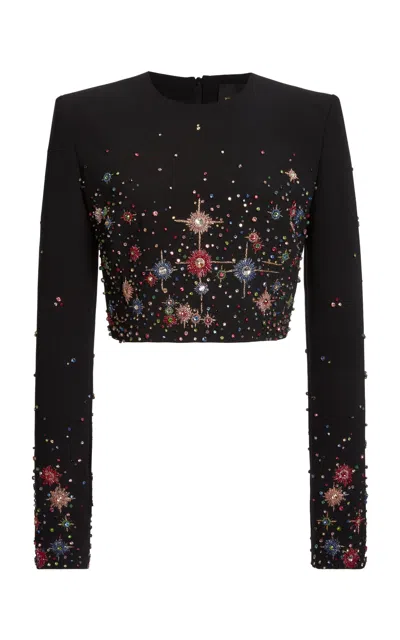 Zuhair Murad Embroidered Silk Cropped Top In Multi
