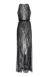 Zuhair Murad Embroidered Tulle Waves Halter Maxi Dress In Black