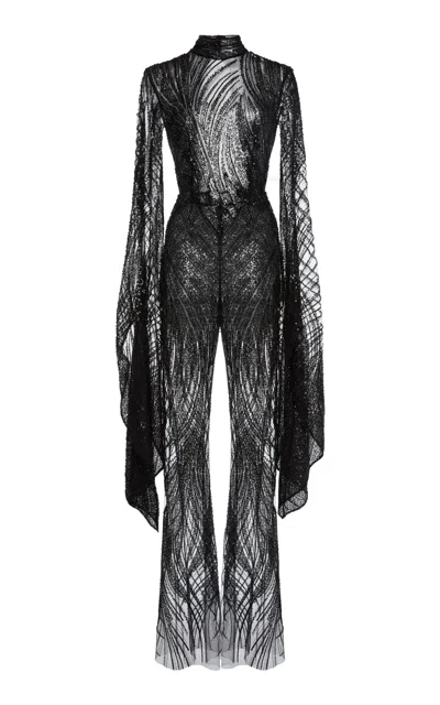 Zuhair Murad Embroidered Tulle Waves Jumpsuit In Black