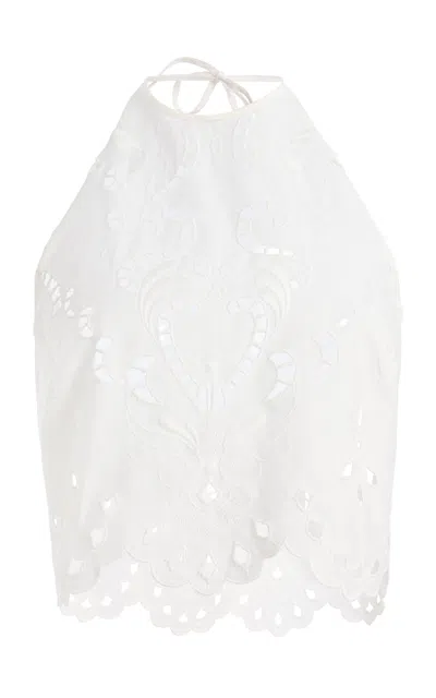 Zuhair Murad Eyelet Cotton Cropped Top In White