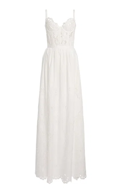 Zuhair Murad Eyelet Cotton Maxi Dress In White
