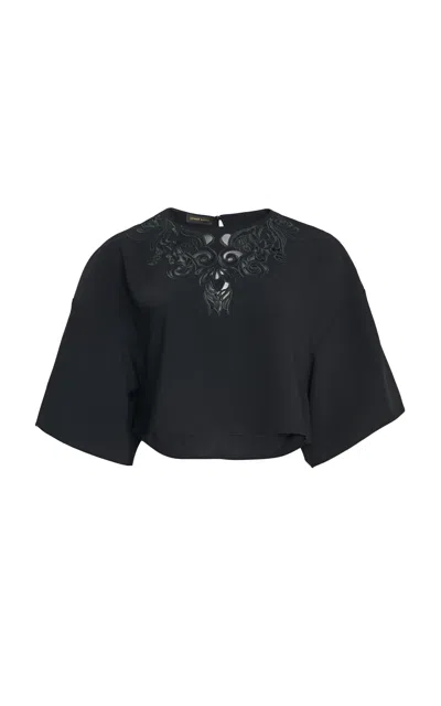 Zuhair Murad Eyelet Cropped Top In Black