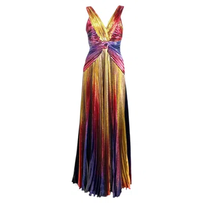 Pre-owned Zuhair Murad Fall 2022 Look 26 Maxi Lame Pleated Multicolor Dress In Brown