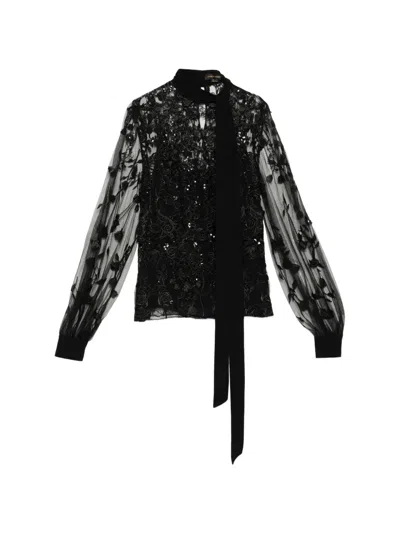 Zuhair Murad Floral-embroidered Blouse In Black