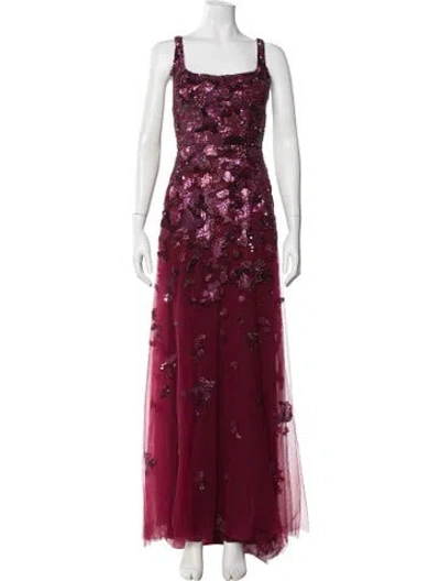 Pre-owned Zuhair Murad Floral Print Long Dress In Burgundy