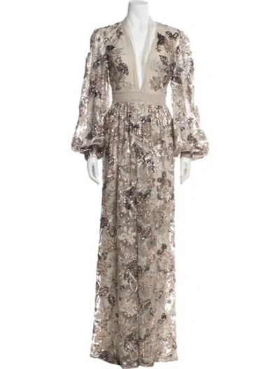 Pre-owned Zuhair Murad Floral Print Long Dress W/ Tags In Neutral