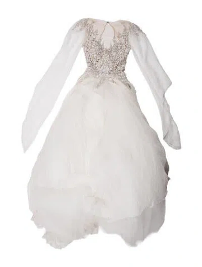 Pre-owned Zuhair Murad Floral Print Long Dress In White