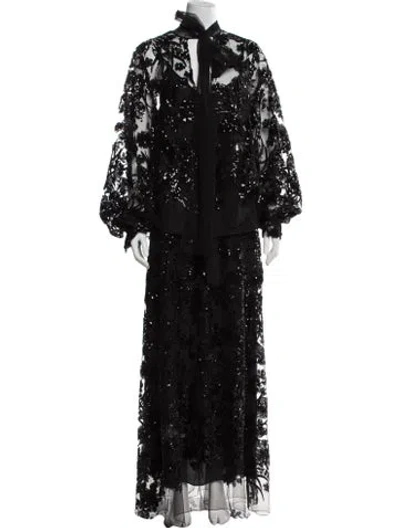 Pre-owned Zuhair Murad Floral Print Mesh Accents Skirt Set W/ Tags In Black