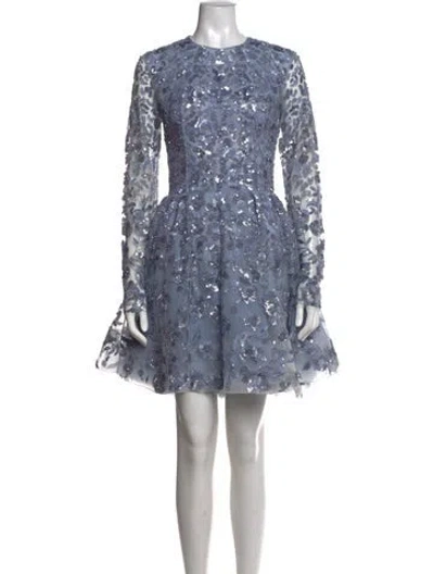 Pre-owned Zuhair Murad Floral Print Mini Dress W/ Tags In Blue