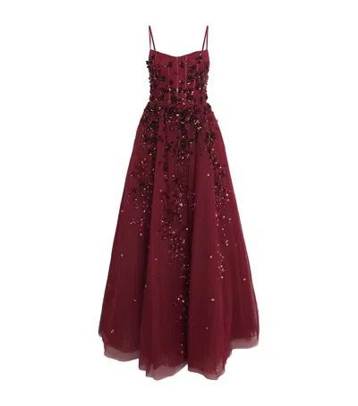 Zuhair Murad Floral Sequinned Gown In Burgundy