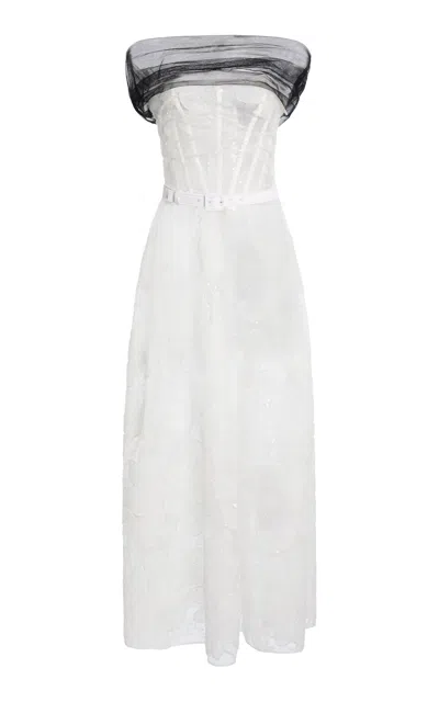 Zuhair Murad Floral Tulle Midi Dress In White
