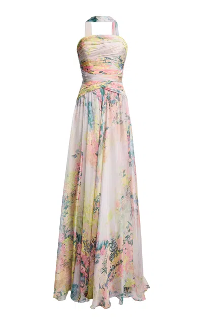Zuhair Murad Floral-print Silk-charmeuse Maxi Dress In Multi
