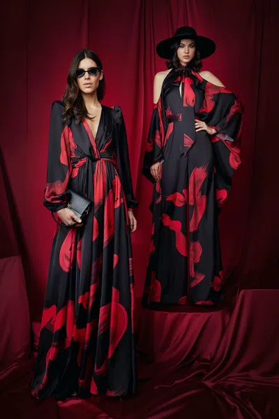 Zuhair Murad Flying Ribbons Printed Satin Gown In Multi | ModeSens