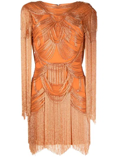 Zuhair Murad Fringe-embellished Fitted Minidress In Orange