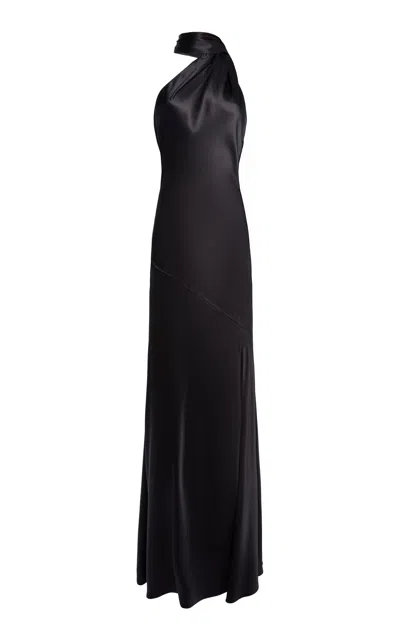 Zuhair Murad Fringe-detailed Satin Maxi Dress In Black