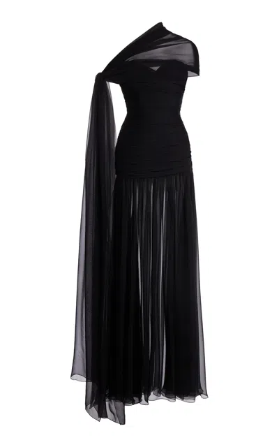 Zuhair Murad Gathered Silk Maxi Dress In Black