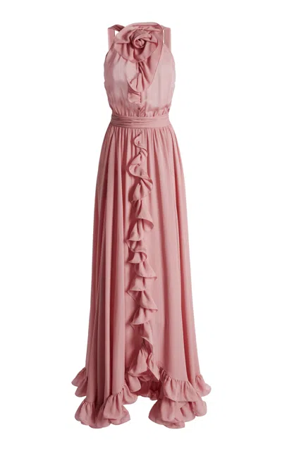 Zuhair Murad Georgette Long Dress With Ruffles In Pink