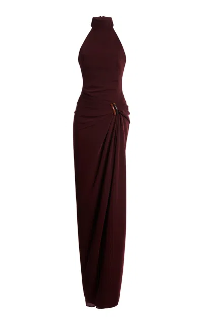 Zuhair Murad Halter Top Cady Maxi Dress In Brown