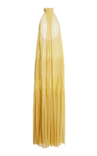 Zuhair Murad Halter Top Silk Maxi Dress In Yellow