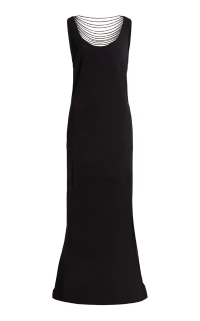 Zuhair Murad Heavy Cady Asymmetrical Length Dress With Beaded Fringes In Black