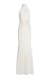 Zuhair Murad Heavy Cady Halter Maxi Dress With Macrame Patch In White
