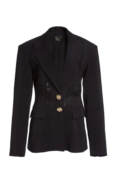 Zuhair Murad Heavy Cady Lace Panel Tailored Jacket In Blue
