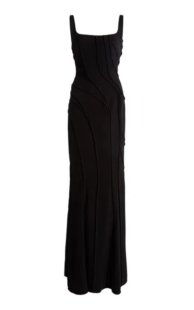 Zuhair Murad Heavy Cady Long Dress With Pintucks In Black