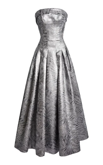 Zuhair Murad Heavy Jacquard Ankle Dress In Silver