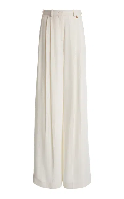 Zuhair Murad Heavy Silk-blend Cady Wide Trousers In Neutral