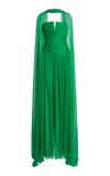 Zuhair Murad Keyhole Pleated Silk Gown In Green