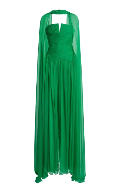 Zuhair Murad Keyhole Pleated Silk Gown In Green