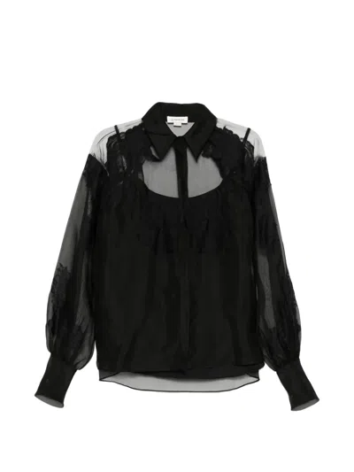 Zuhair Murad Lace-appliqué Organza Shirt In Black