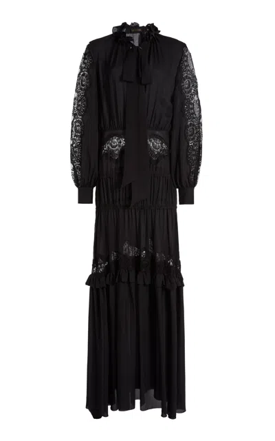 Zuhair Murad Lace-detailed Silk-georgette Maxi Scarf Dress In Black